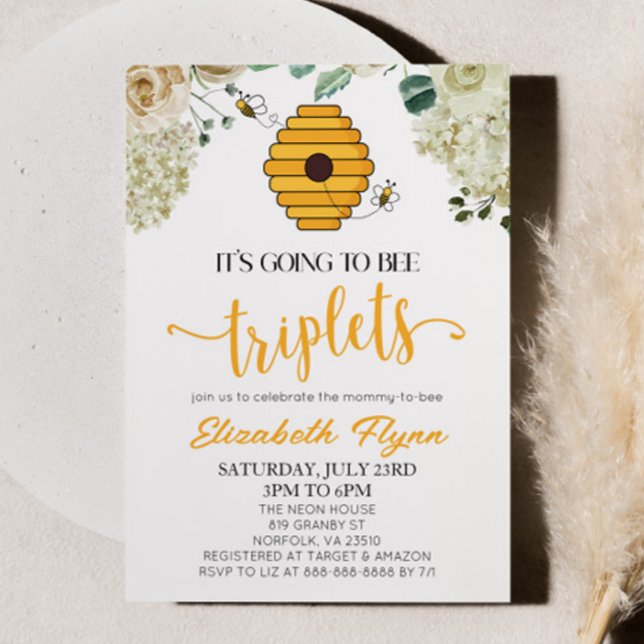 Det kommer att vara trippelset Humla Baby Shower Inbjudningar (Skapare uppladdad)