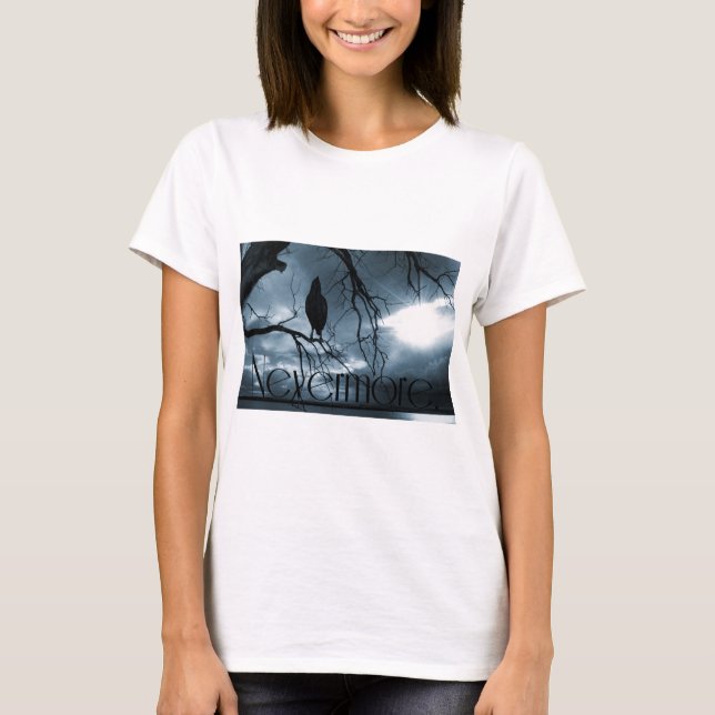 Det korpsvart - Nevermore Sunbeams & trädblått Tee Shirt (Framsida)