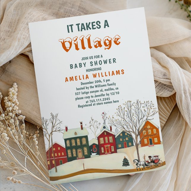 Det Krävs En By Vinter Baby Shower Inbjudningar (Skapare uppladdad)