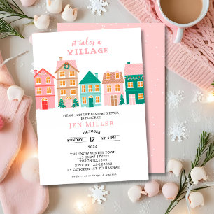 Det krävs en by vinter pink baby shower inbjudningar