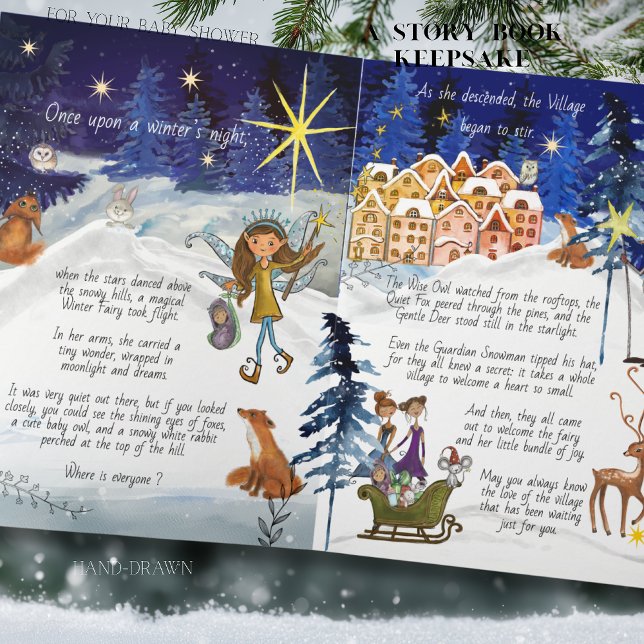 Det Krävs En By Vinterälva Saga Bokmärke Kort (It Takes a Village Winter Fairy Storybook Keepsake Card- inside)