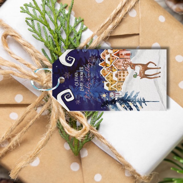 Det krävs en by Winter Fairy Girl Baby Shower Presentetikett (It Takes a Village Winter Fairy Girl Baby Shower Gift Tags)