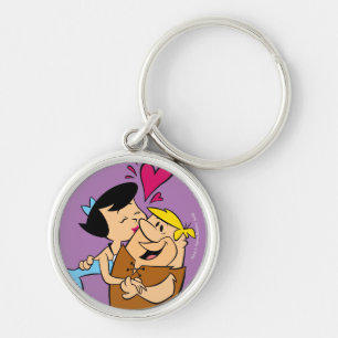 Det kyssande gräl för Flintstones   Betty Rund Silverfärgad Nyckelring