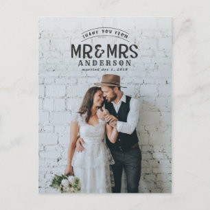 Det lantliga fotoet tackar dig bröllopmeddelandet meddelande vykort