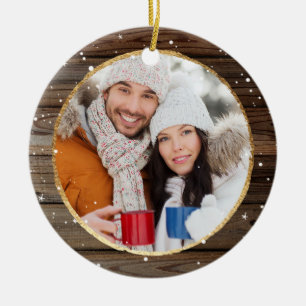 Det lantliga julfotoet smyckar   guld- trä julgransprydnad keramik