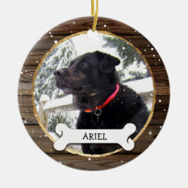 Det lantliga Wood guld- julhundfotoet smyckar DIY Julgransprydnad Keramik