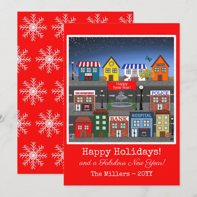 Det lilla grannskapet Natt | Röd Julkort (Fram/baksida)