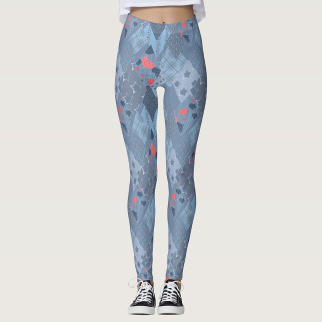 Det ljusblå lappverket leggings (Framsida)