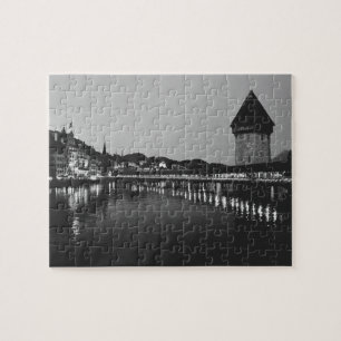 Det Lucerne (Schweitz) kapell överbryggar + Flod Pussel