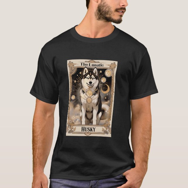 Det lunatiska Husky Tarot Card Halloween Mystic Hu T Shirt (Framsida)