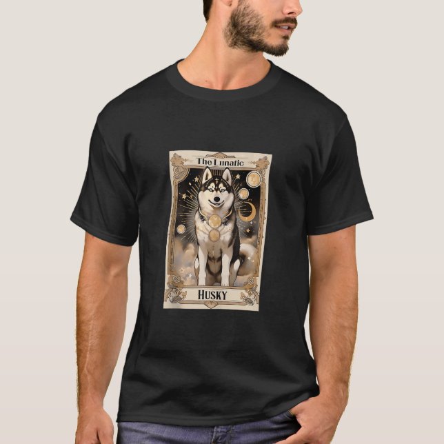 Det lunatiska Husky Tarot Card Halloween Mystic Hu T Shirt (Framsida)