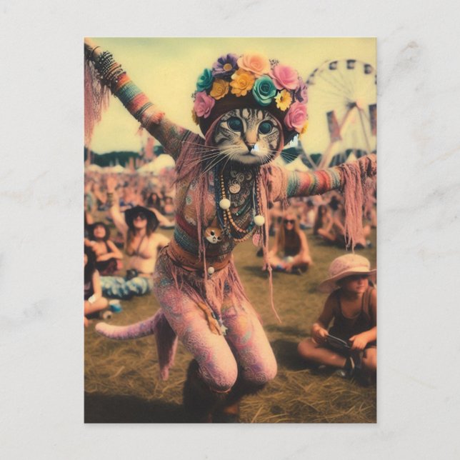 Det lustigt vykortet Hippie Kattunge Vykort (Framsida)