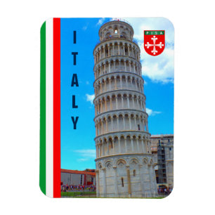 Det lutande torn av Pisa och den italienska flagga Magnet