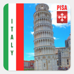 Det lutande torn av Pisa och den Pisan kor Fyrkantigt Klistermärke