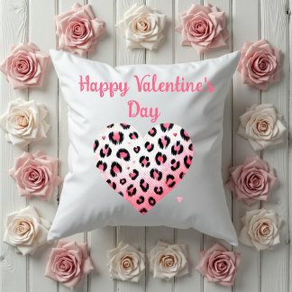 Det lyckliga valentinets rosa leopardhjärta kudde