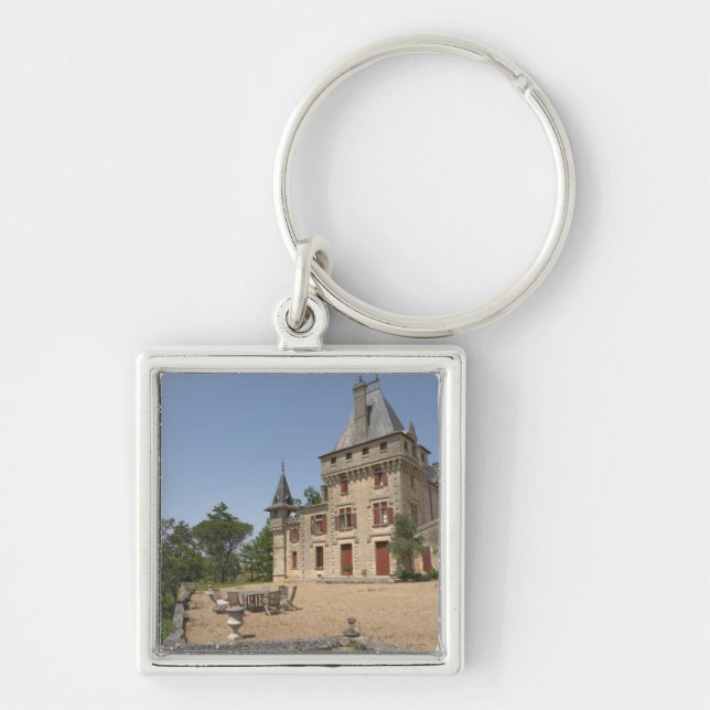 Det magnifika Chateau de Pressac och trädgården Fyrkantig Silverfärgad Nyckelring (Framsidan)