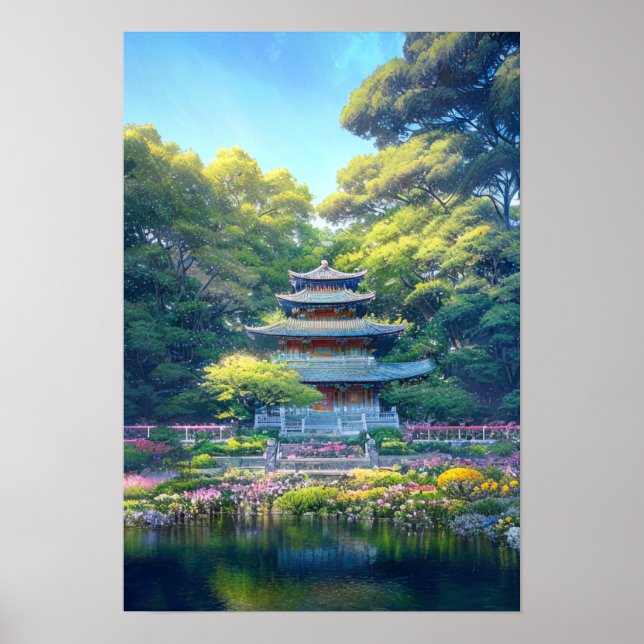 Det majestiska japanska templet poster (Framsidan)