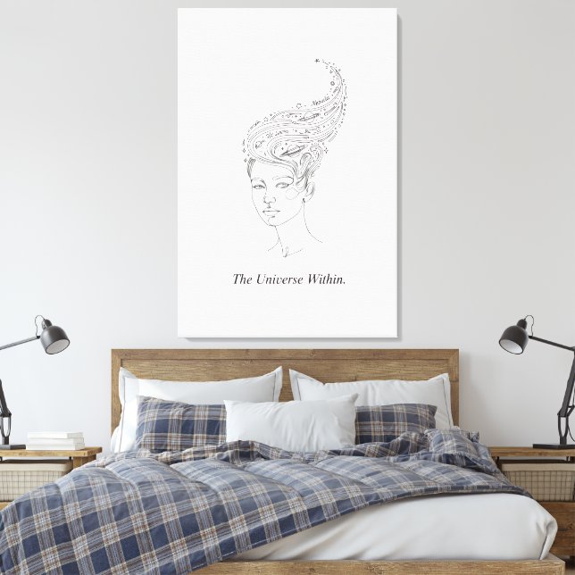 Det minimalistiska sträckta canvastrycket 'Univers Canvastryck (Insitu (sovrum))