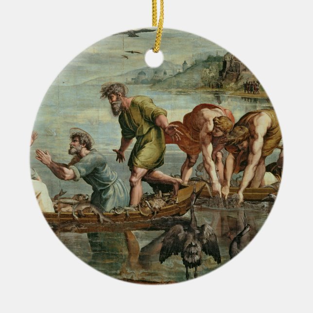 Det mirakulösa utkastet av fiskar (tecknaden för julgransprydnad keramik (Framsidan)