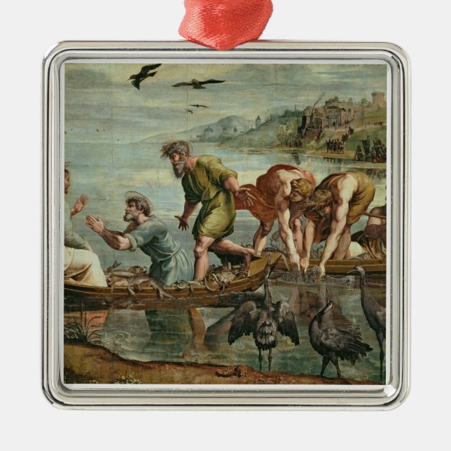 Det mirakulösa utkastet av fiskar (tecknaden för julgransprydnad metall (Framsidan)