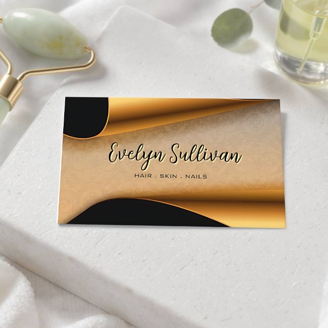 Det moderna Affärskortet Svart och Guld Salon Edit Visitkort (Gold Salon Business Card)