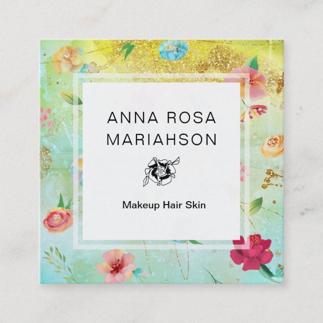 *~* Det moderna Blommönstret Guld Glitter Fyrkantigt Visitkort (Framsida)