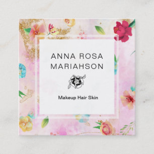 *~* Det moderna Blommönstret Guld Glitter Rosa Fyrkantigt Visitkort