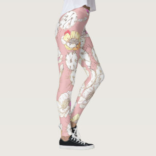 Det moderna  Blommönstret Rosa Catus i Guld Leggings