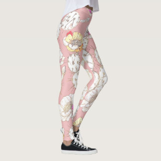 Det moderna Blommönstret Rosa Catus i Guld Leggings