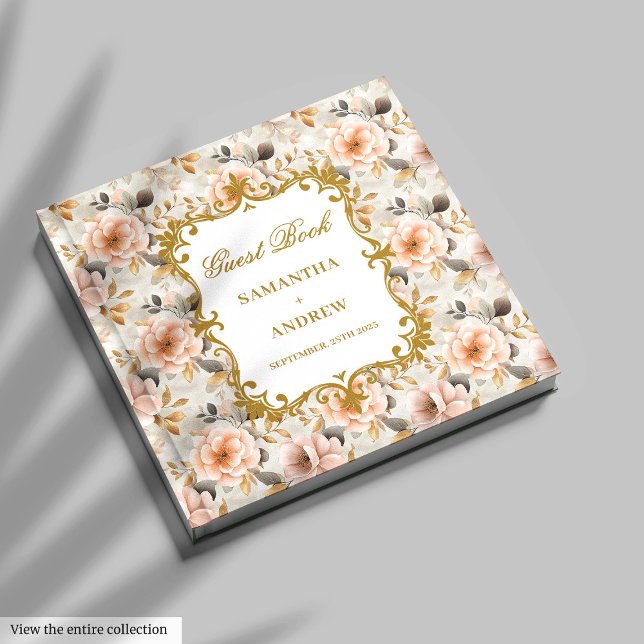 Det moderna  Bok-gästen Guld Bröllop för underteck Gästböcker (Modern Blush Gold Wedding Guest Book for Signing)