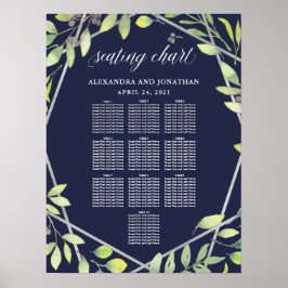 Det moderna botaniska Bröllop-sätesschemat Silver Poster