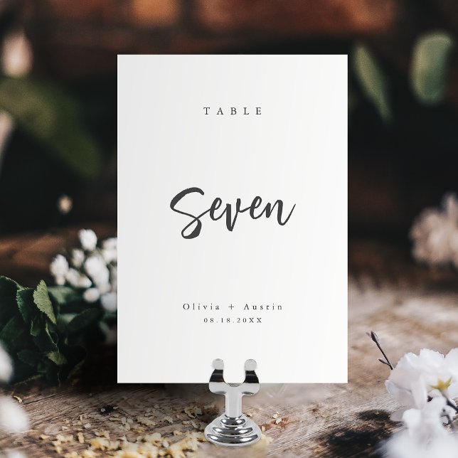 Det moderna bröllop-bordsnumret med Chic Script Mi Bordsnummer (Modern Chic Script Minimalist wedding table number)