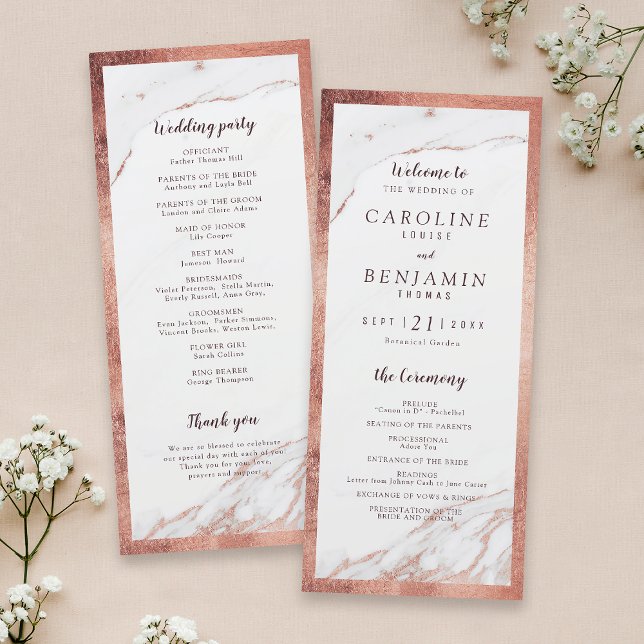 Det moderna bröllopsprogrammet Ro marble lyxury Program (Rose gold marble luxury modern wedding program)