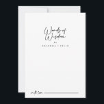 Det moderna Elegant bröllop Ord Rådkort<br><div class="desc">Detta moderna ord av visdomskort i elegant bröllop är perfekt för ett bröllop i Österrike. Den enkla och elegant designen har skript av typen klassisk och finare i svartvitt. De här korten är perfekter för bröllop, möhippa, babydusch, studentfest och mycket mer. Anpassa korten med namn från bruden och brudgummen, blivande...</div>