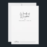 Det moderna Elegant bröllop Ord Rådkort<br><div class="desc">Detta moderna ord av visdomskort i elegant bröllop är perfekt för ett bröllop i Österrike. Den enkla och elegant designen har skript av typen klassisk och finare i svartvitt. De här korten är perfekter för bröllop, möhippa, babydusch, studentfest och mycket mer. Anpassa korten med namn från bruden och brudgummen, blivande...</div>