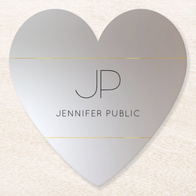 Det moderna Eleganten Monogram Guld Silver Trendig Underlägg Papper (Framsida)