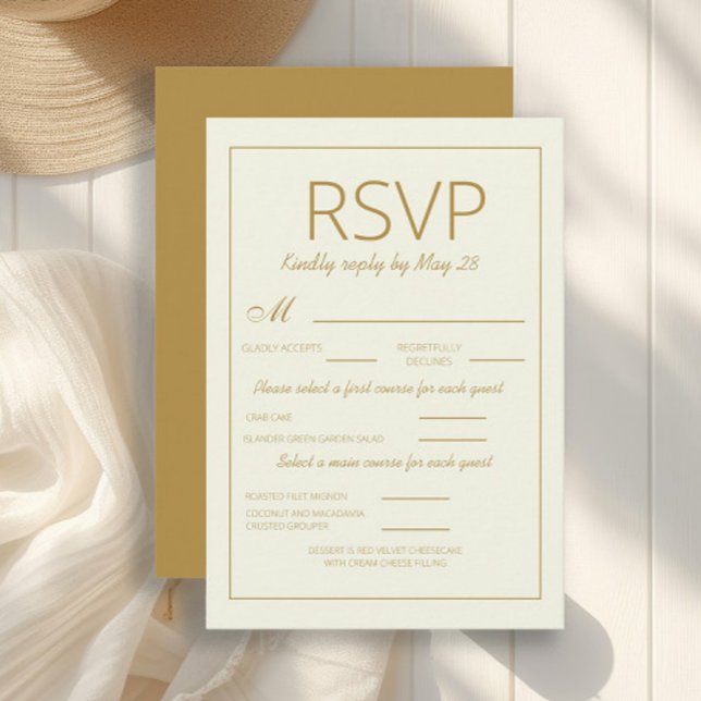 Det moderna elfte Guld-Bröllopet OSA-valet OSA Kort (Gold and white vertical wedding RSVP card)