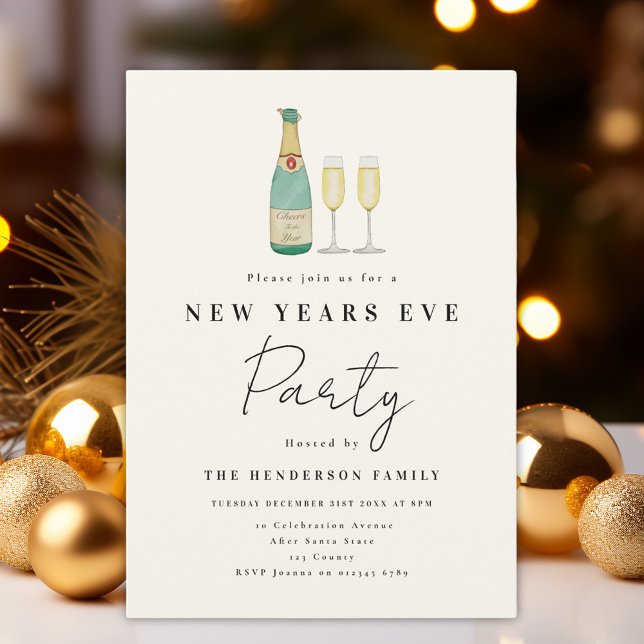 Det moderna enkla nyårsjubileet Kväll Party Inbjudningar (Minimalist watercolor New Year’s Eve party invitation )