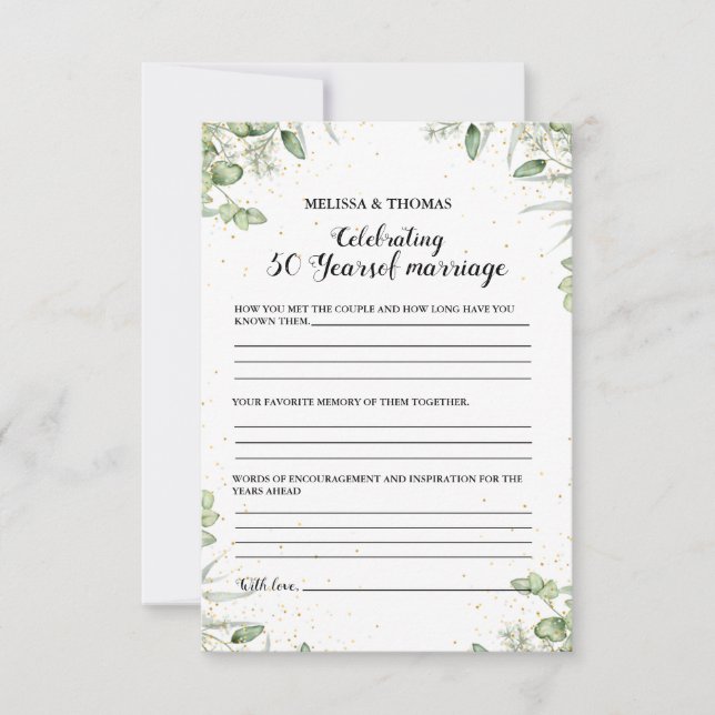 Det moderna femtionde bröllopsfesten-spelkortet fö anteckningskort (Framsida)