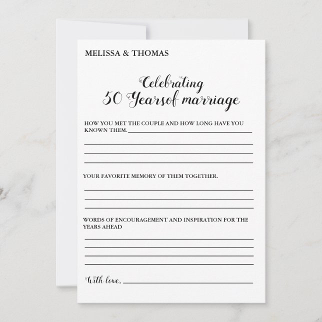 Det moderna femtionde bröllopsfesten-spelkortet fö meddelande (Framsida)