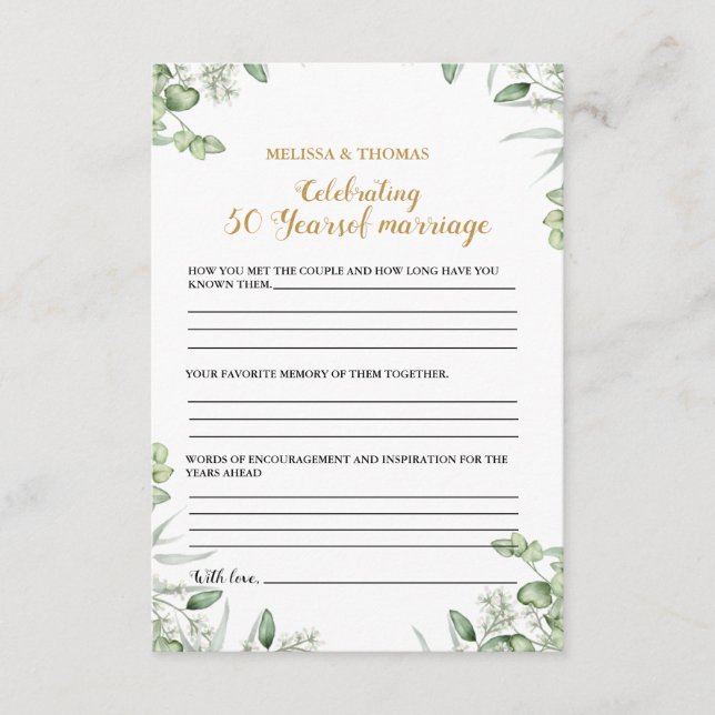 Det moderna femtionde bröllopsfesten-spelkortet fö rådkort (Framsida)