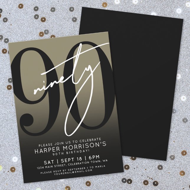 Det moderna Guld 90:e Födelsedagsfest inbjudan (Modern Gold 90th Birthday Party Invitation)