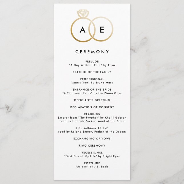 Det moderna Guld-Ringar-Personligt bröllp-programm Program (Framsida)