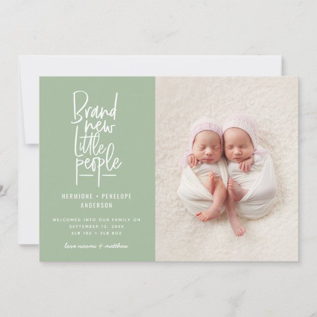 Det moderna hand plockade twin baby-födelsemeddela meddelande (Framsida)