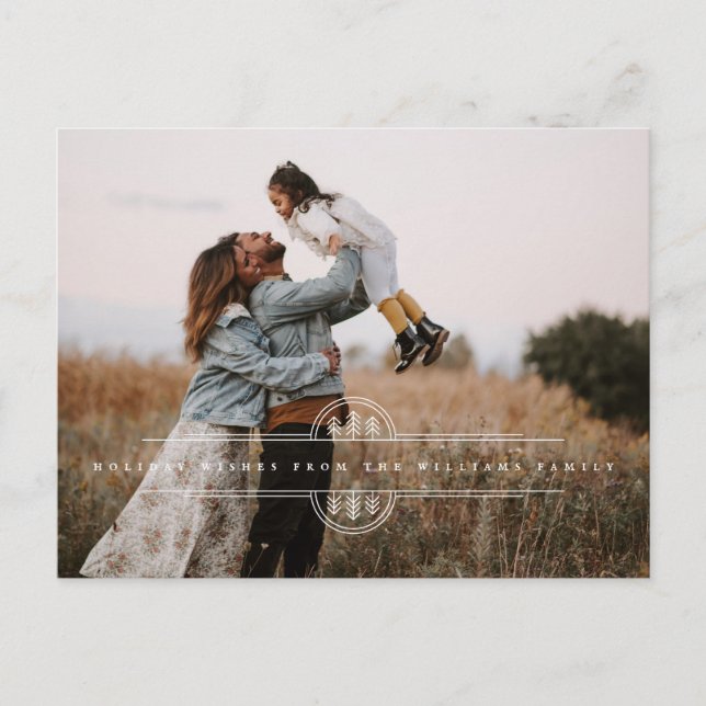 Det moderna Julgran-banderollkortet med platta Hel Helg Vykort (Framsida)