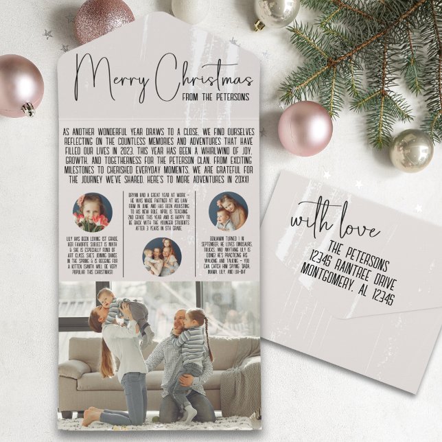 Det moderna julkortsåret i nyhetsbrevet Granska (all in one tear away christmas card end of year newsletter year in review modern holiday photo card)