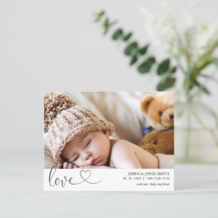 Det moderna Kärlek Calligraphy Birth-meddelandet Vykort