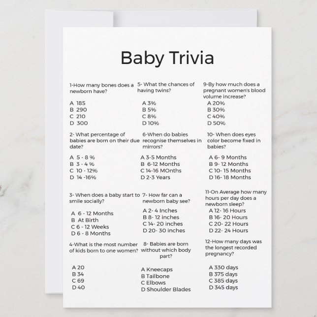 Det moderna manuset baby trivia-spelet babyduschsp (Framsida)