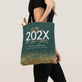 Det moderna manuset glitter studenten i grönt och tygkasse