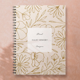 Det moderna minimalistiska Blommönstret Guld och C Anteckningsbok
